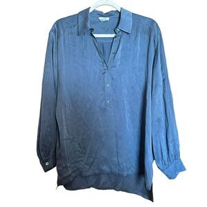 Sundance Top Womens Small Blue Silk Button Up Collared Popover Blouse